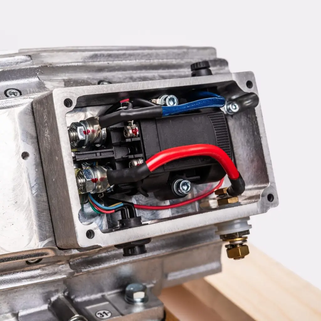 Open terminal box with electrical controls