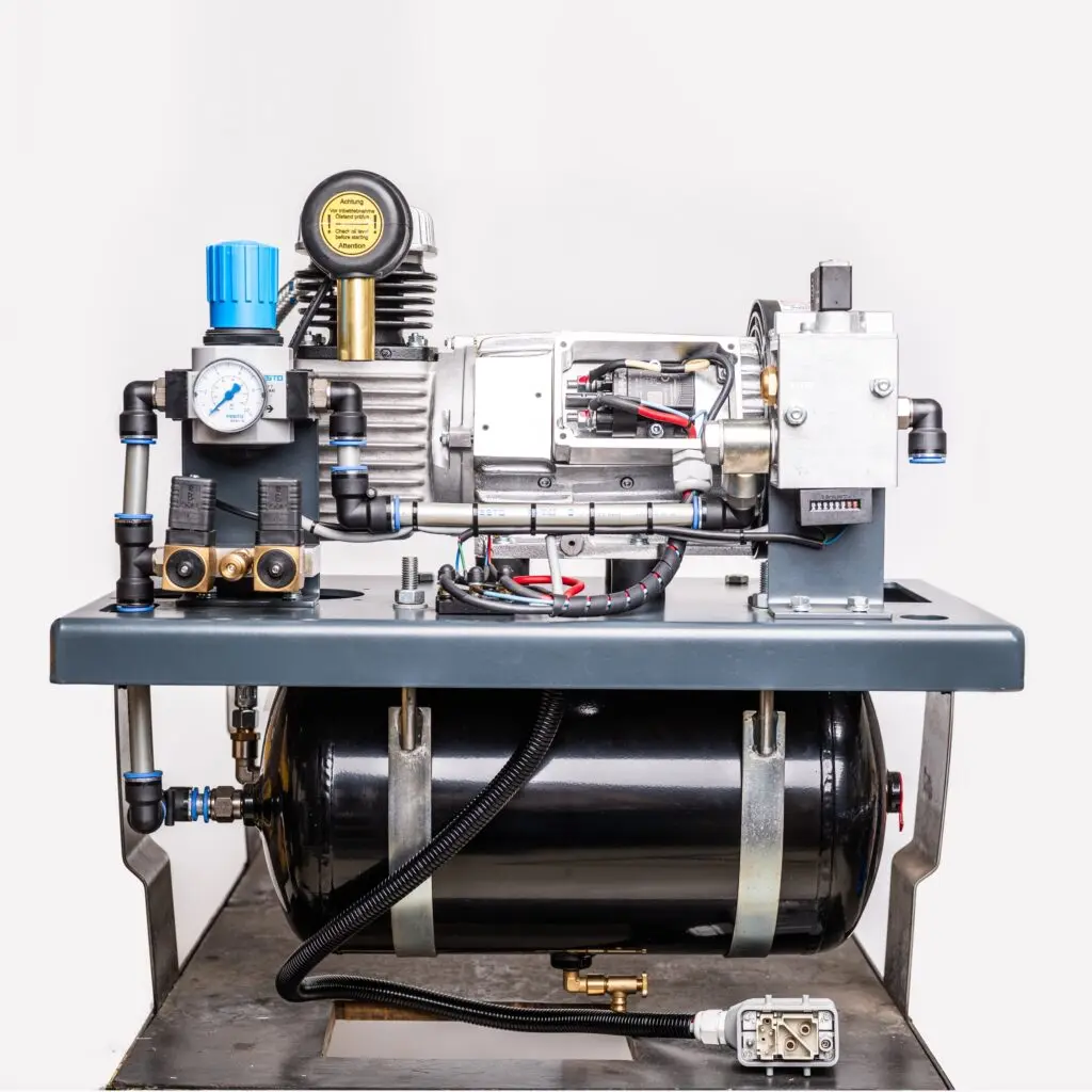 Compressed air system with air receiver and control components