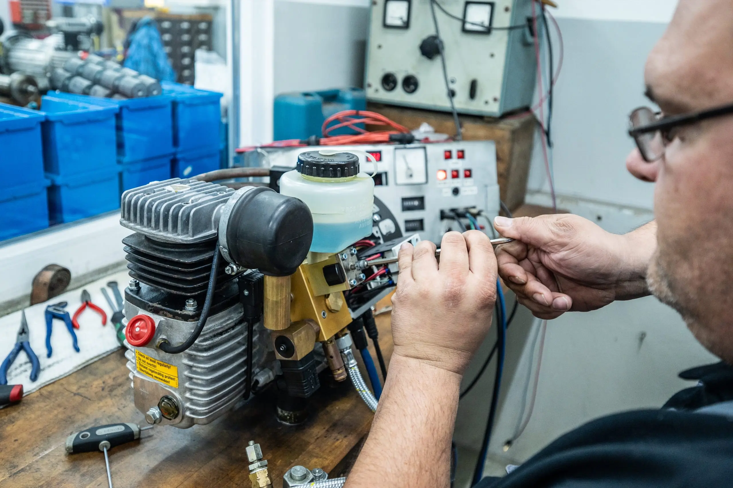 Precision assembly work on a compressor unit