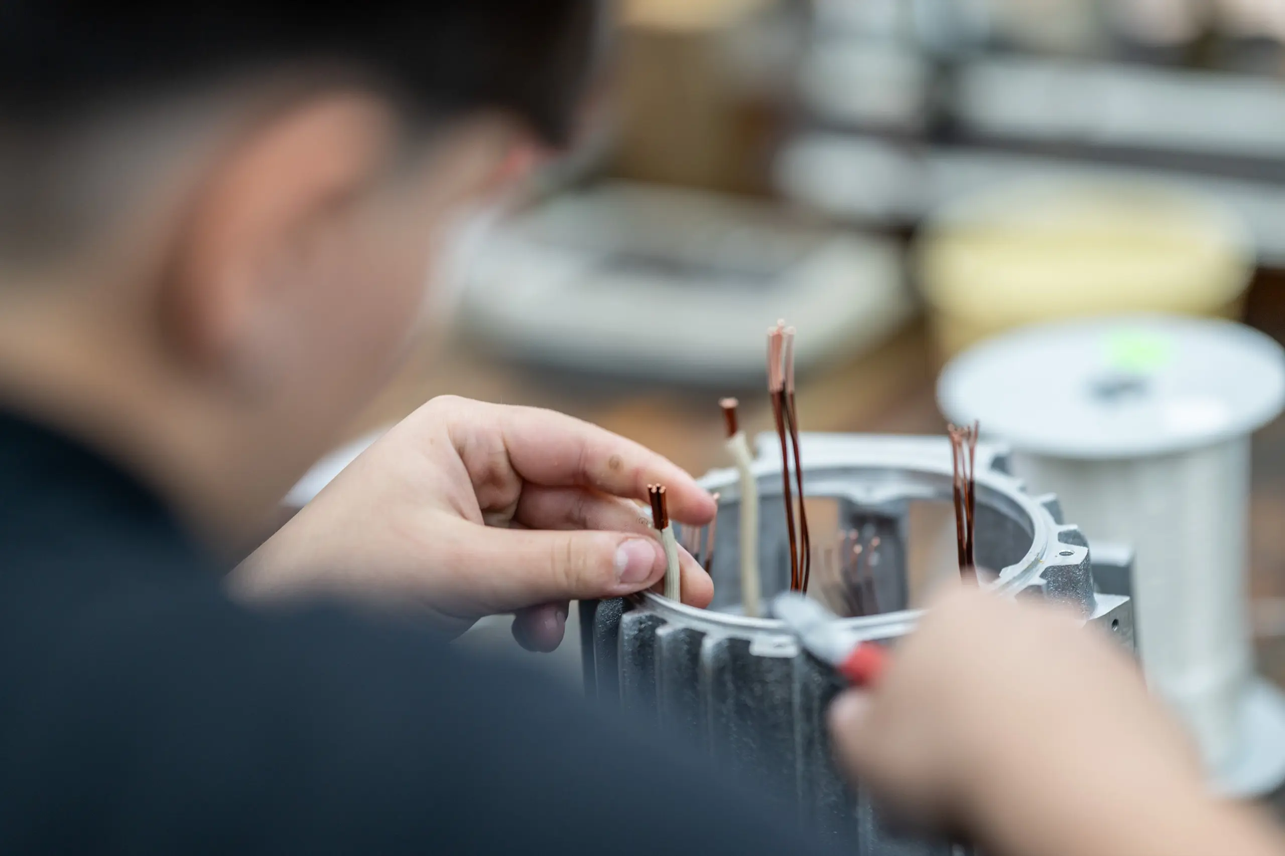 Working on an electric motor winding