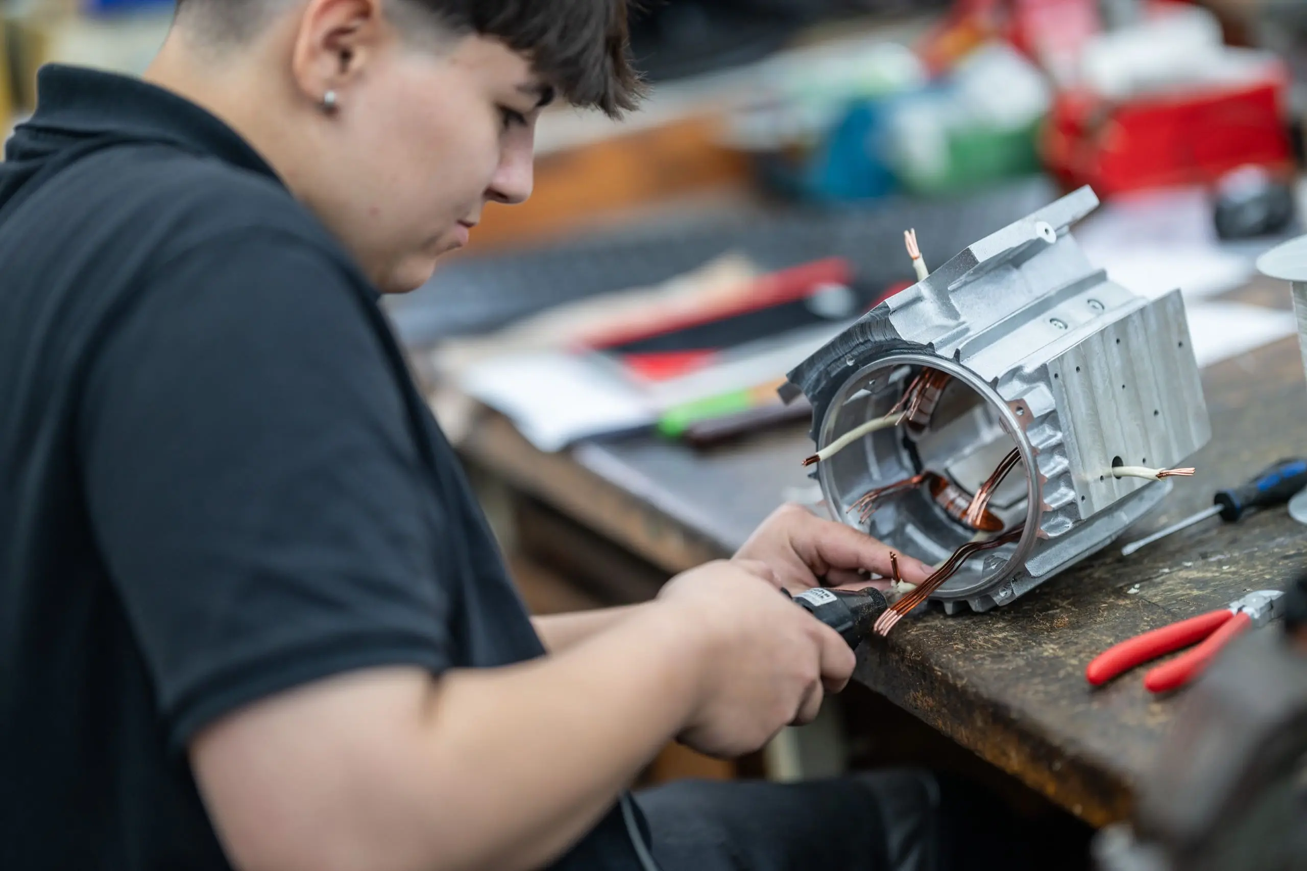 Assembly work on an electric motor