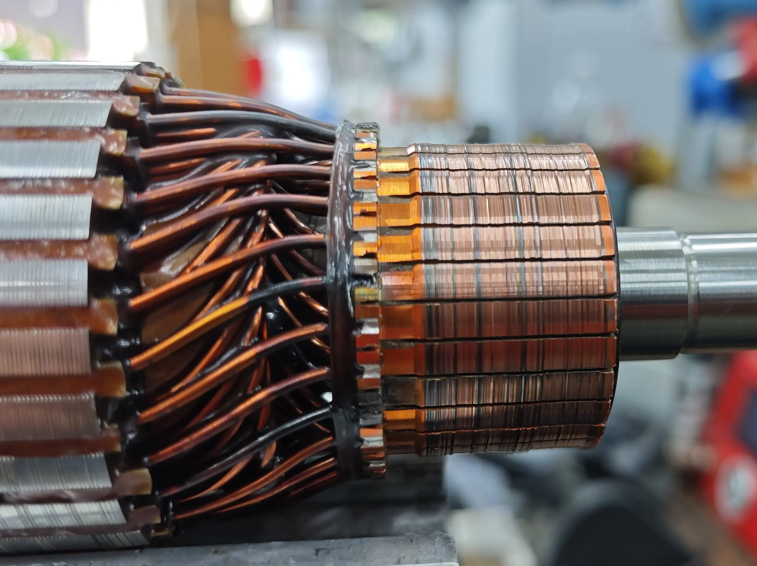 Motor rotor commutator before machining