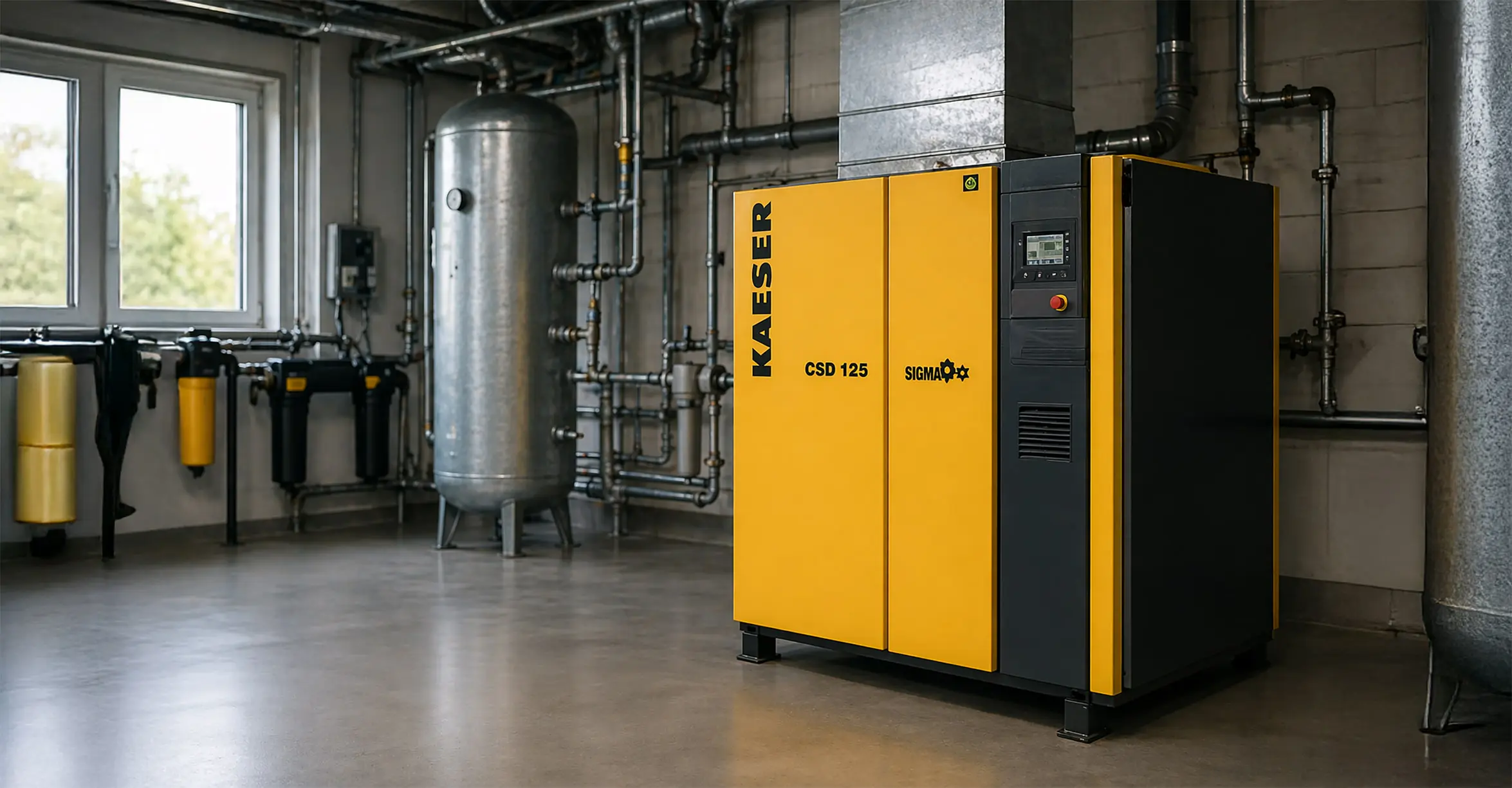 Compressor system in an industrial machine room
